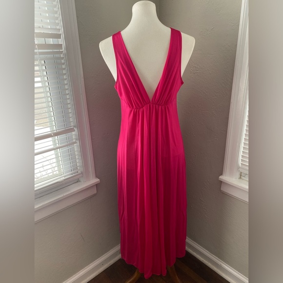 Vtg Pink Long Plunge V-Neck Empire Waist Flowy Elegant Luxurious Slip Dress Sz M - Picture 5 of 9